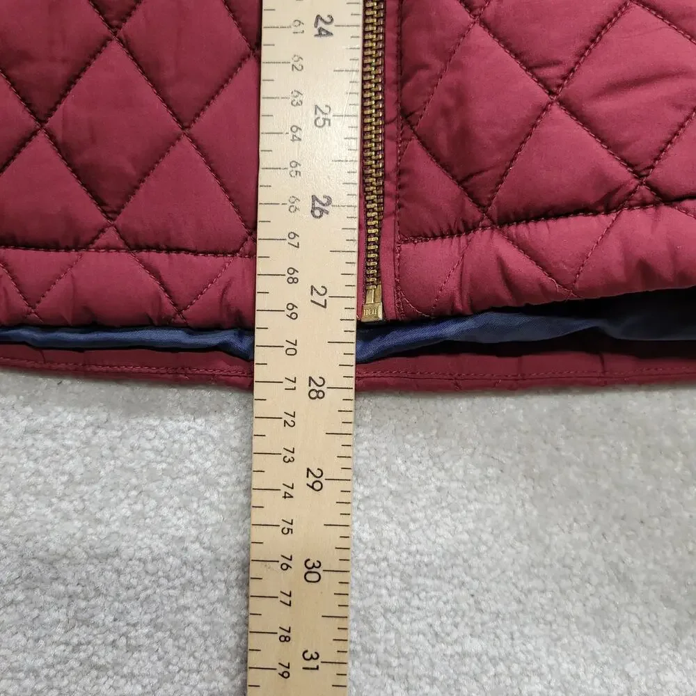 Tommy Hilfiger Womens Quilted Puffer Jacket Faux Fur Hood Burgundy Size S